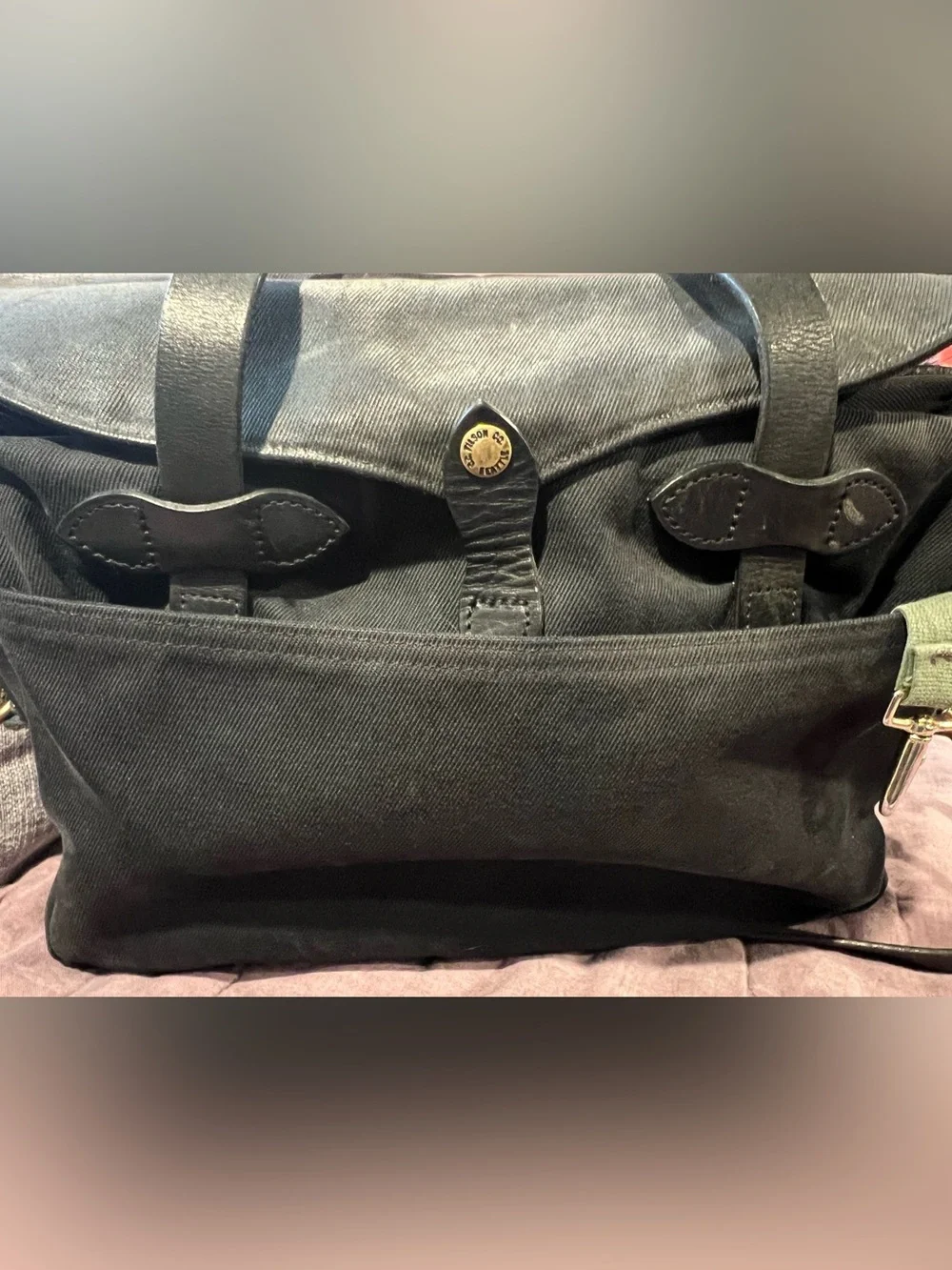 Filson Men's Black Canvas Briefcase Twill with Leather Accents